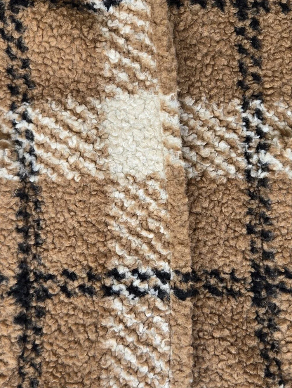 Cinzia Rocca ICONS Women's Warm Long Plaid Sherpa Sleeveless Coat -Camel & Cream